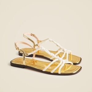 JCREW Knotted Rope Gold and White Flat Sandal